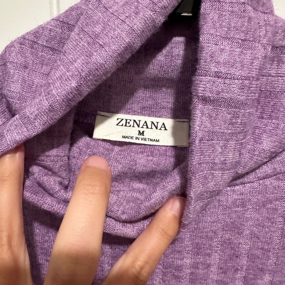 Zenana Outfitters Purple Cowl Neck Sweater with Textured Knit - Picture 3 of 3